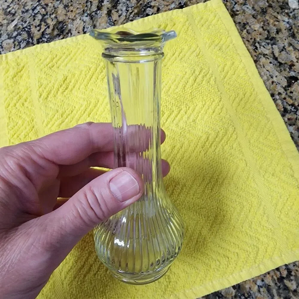 Vintage 6 inch clear bud vase ribbed glass Randall brand
